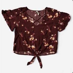 Mudd Floral Tie-Front Blouse - Size S